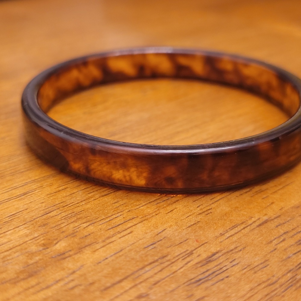 Vintage Faux Tortoise Shell Lucite Bangle Bracelet Brown Amber